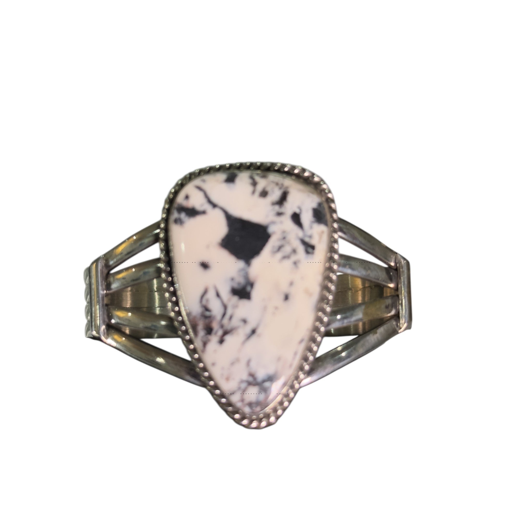 Ghost Mesa Shield, White Buffalo Cuff Bracelet, Navajo Sterling, by P Yazzie, back view