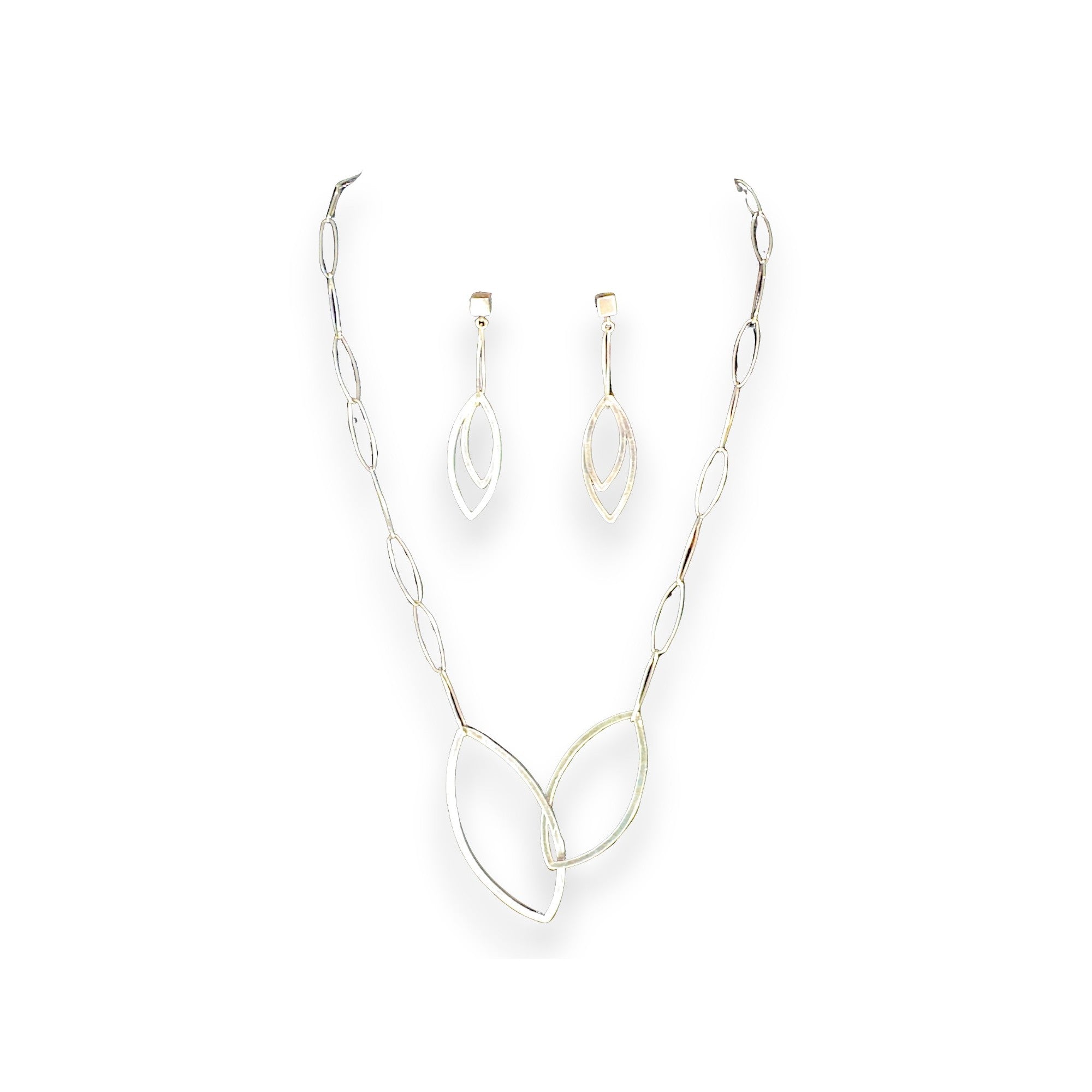 Interleaf Set, Sterling Silver Necklace & Earrings, by Grace Chin, scale reference