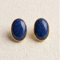 Lapis Lazuli Oval Stud Earrings, 24K Gold Bezel