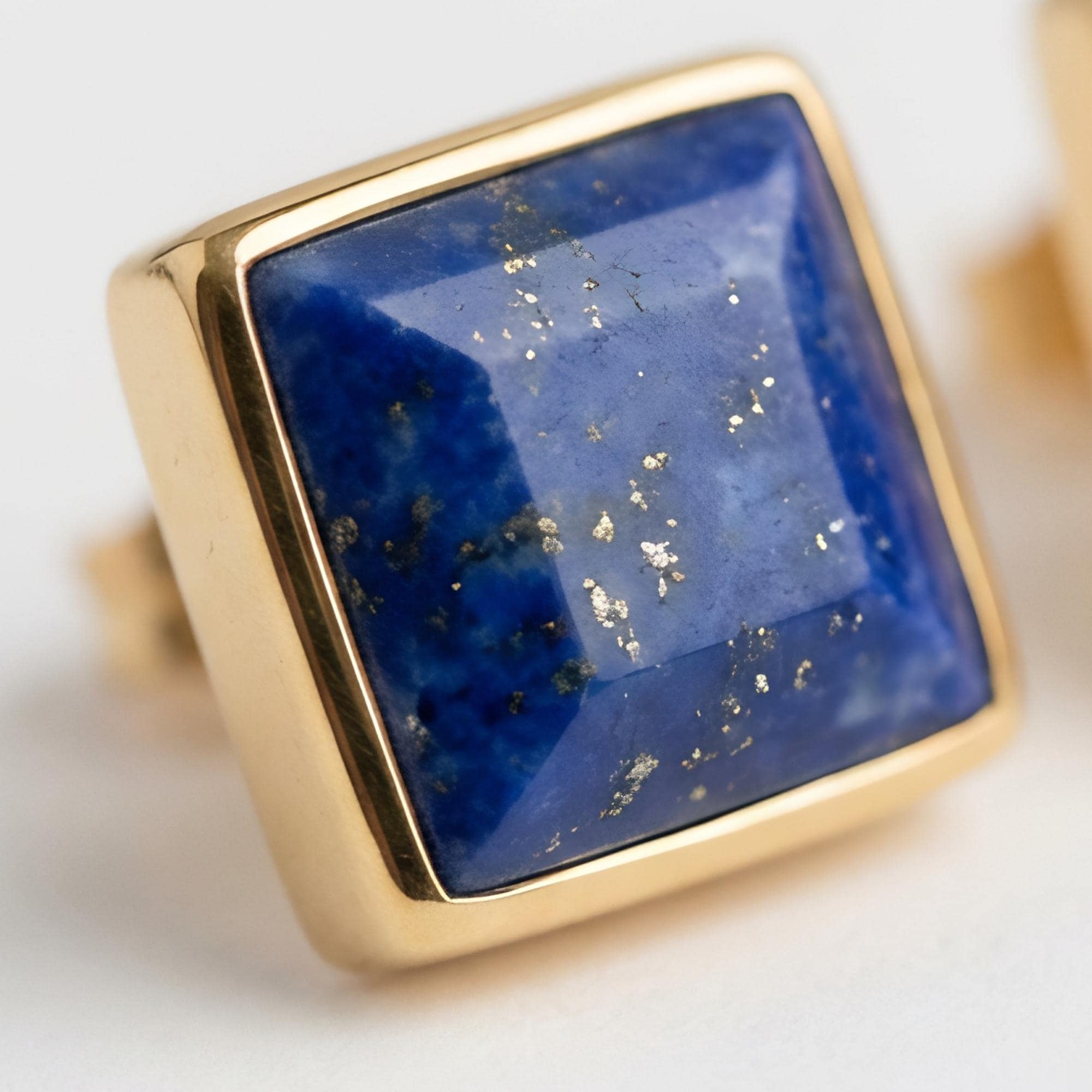 Lapis Lazuli Square Stud Earrings, 24K Gold Bezel, side view