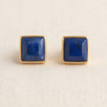 Lapis Lazuli Square Stud Earrings, 24K Gold Bezel