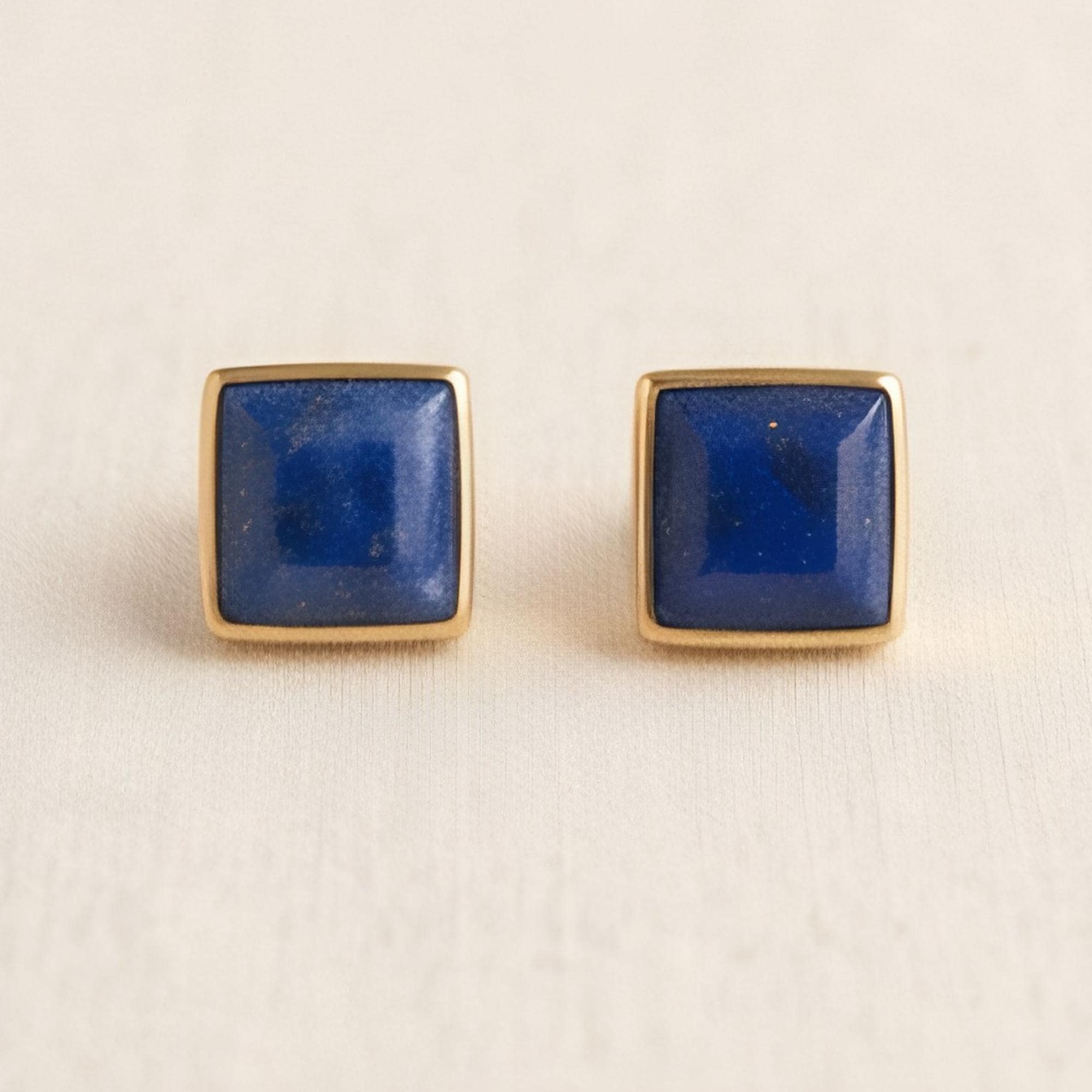 Lapis Lazuli Square Stud Earrings, 24K Gold Bezel