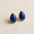 Lapis Lazuli Teardrop Stud Earrings, 24K Gold Bezel