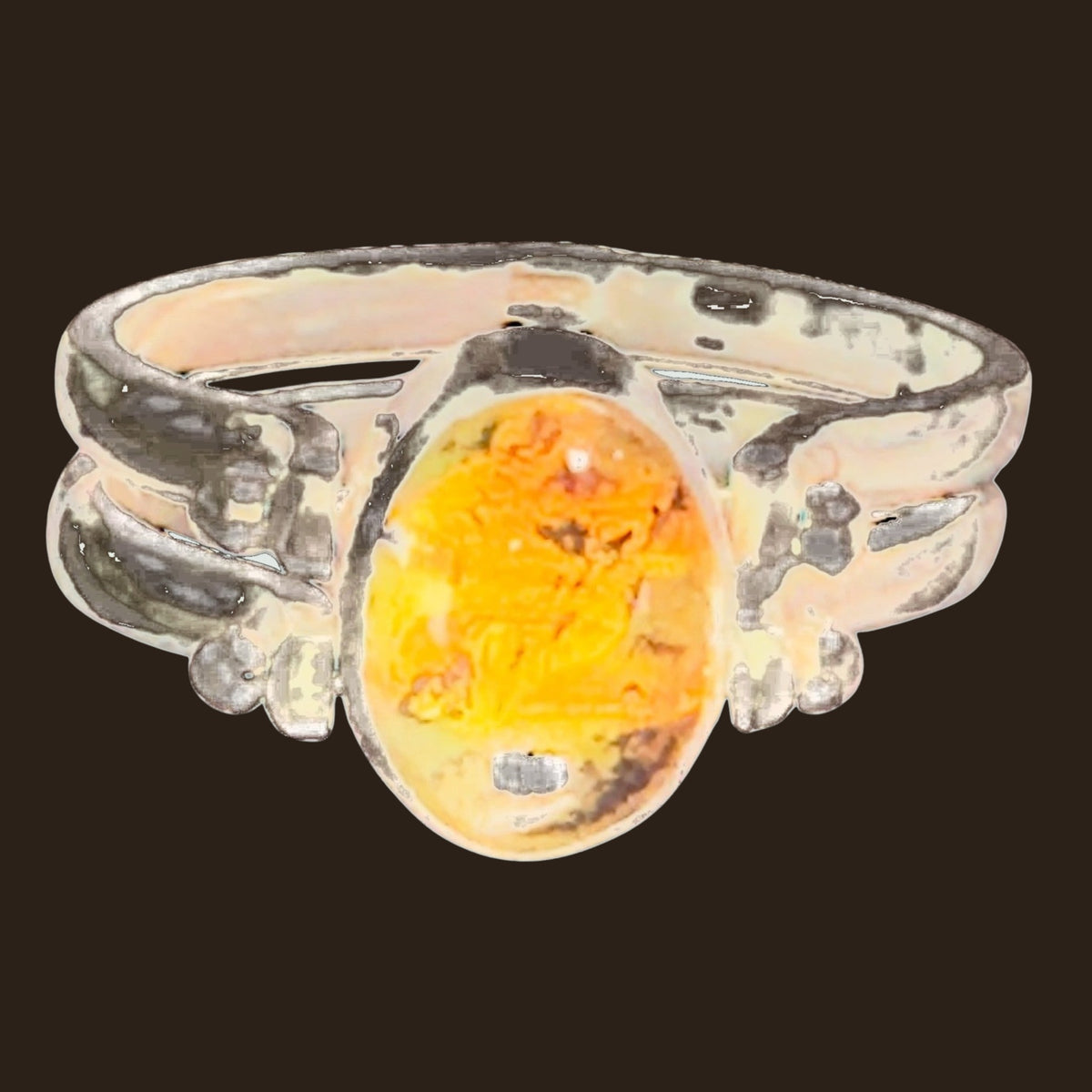 Larimar and Amber Reversible Flip Ring in Sterling Silver, shown on an espresso background