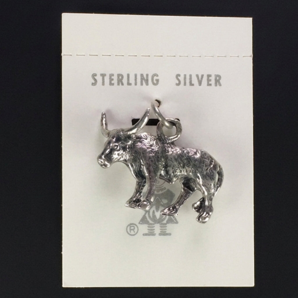 Vintage Maisel's sterling silver longhorn charm on its original trading post card