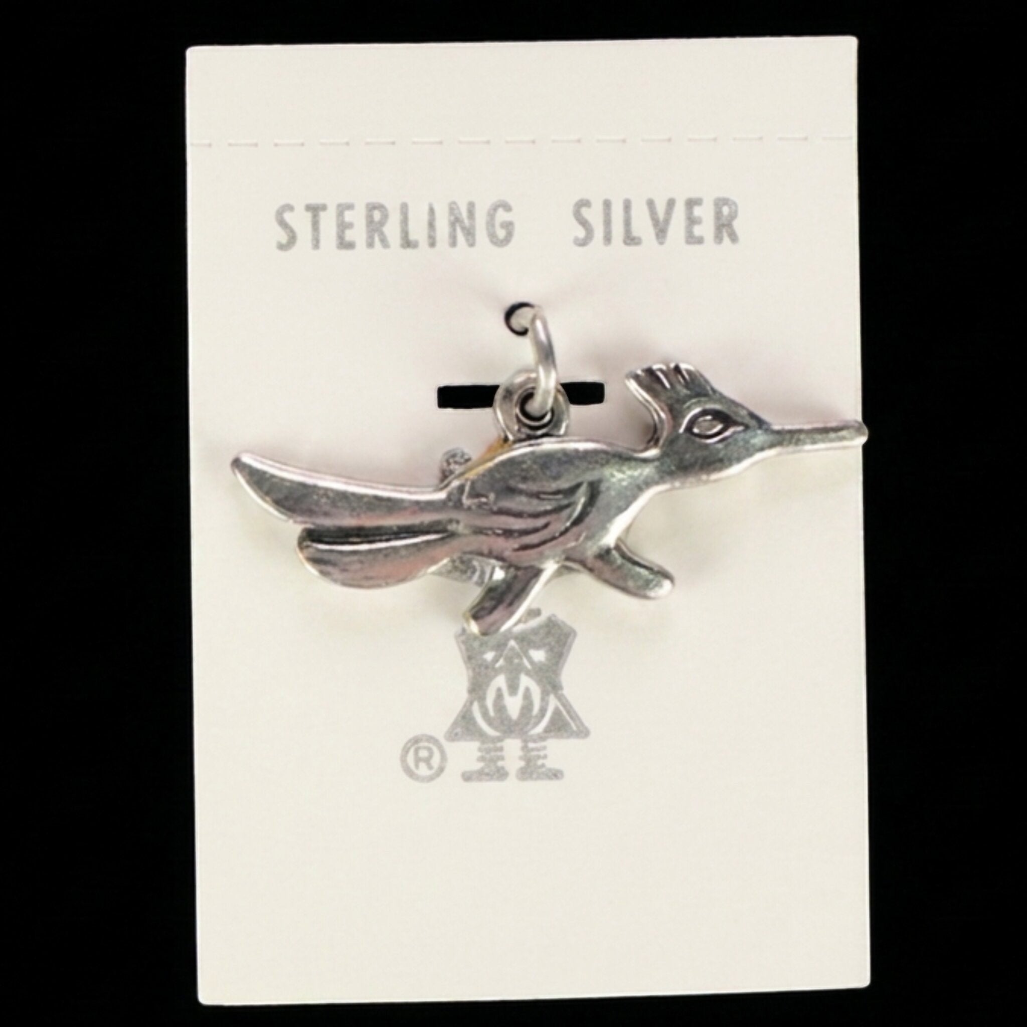Vintage Maisel's sterling silver roadrunner charm on its original trading post card