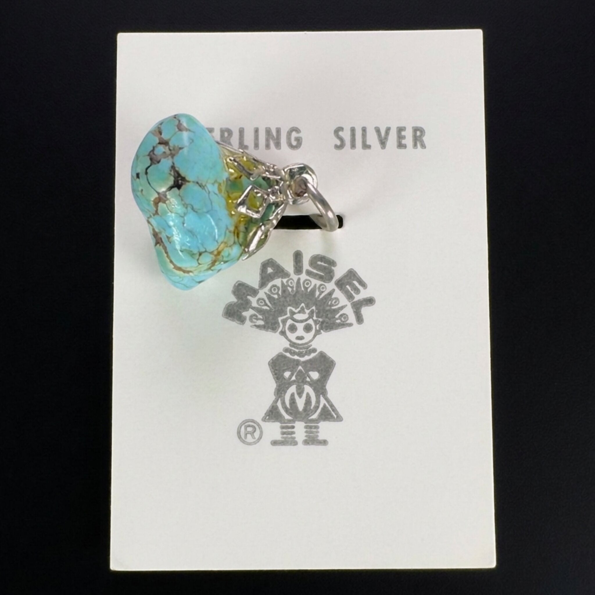 Reverse of the vintage Maisel's spiderweb turquoise nugget pendant showing the sterling bail