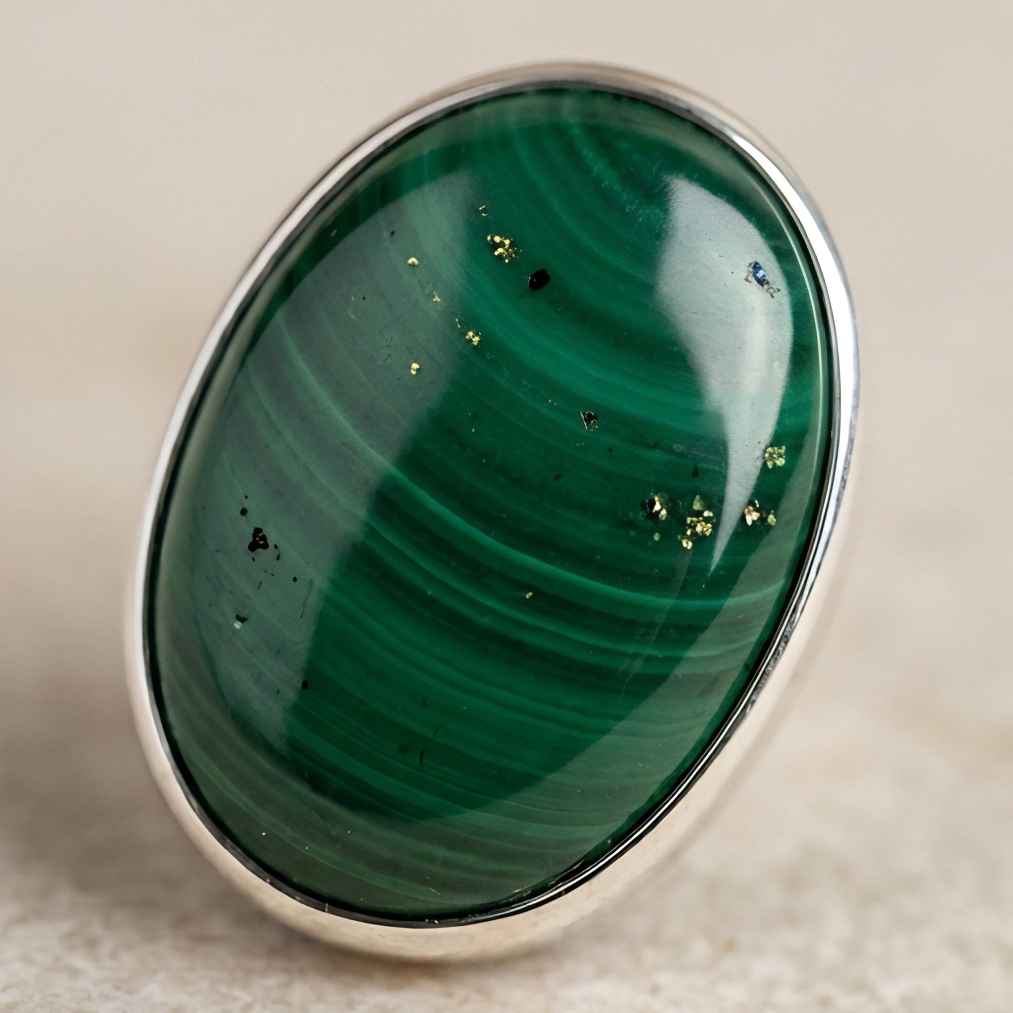 Malachite Oval Stud Earrings, Sterling Silver, side angle