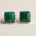 Malachite Square Stud Earrings, Sterling Silver