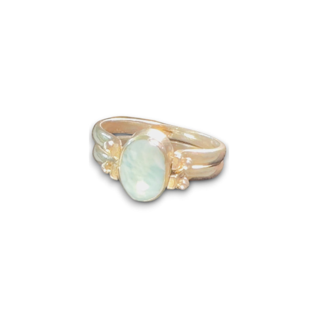 Mar Caribe, Reversible Larimar & Amber Flip Ring, Sterling Silver, side angle