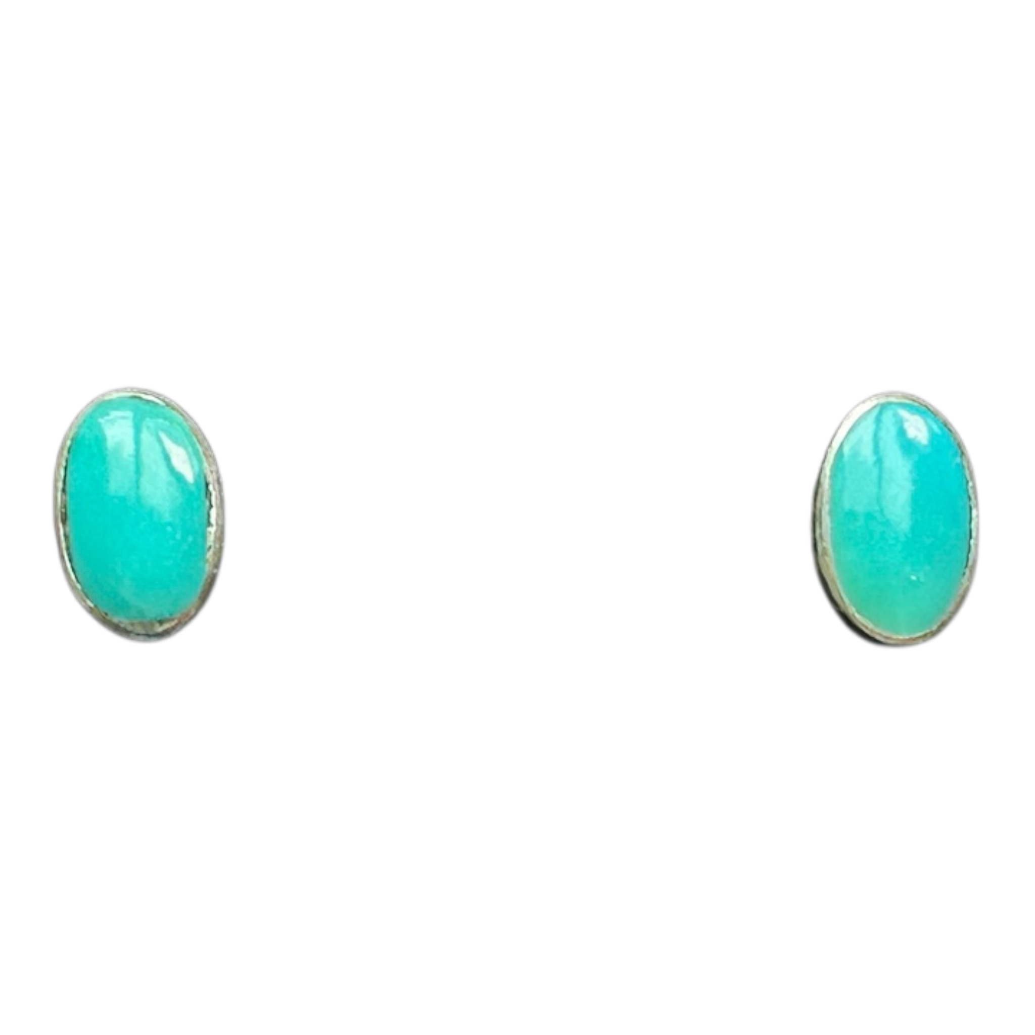 Natural Turquoise Oval Stud Earrings, Sterling Silver, detail close-up