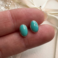 Natural Turquoise Oval Stud Earrings, Sterling Silver