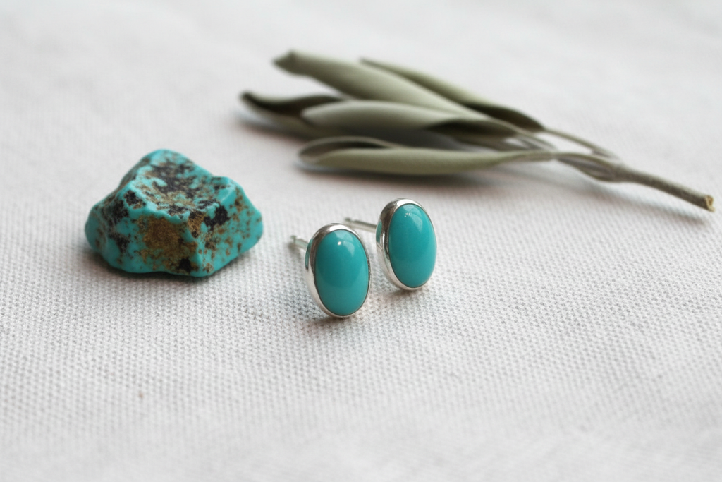 Natural Turquoise Oval Stud Earrings - Styled Product Shot