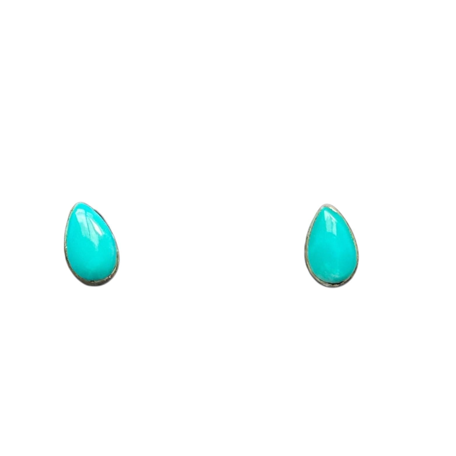 Natural Turquoise Teardrop Stud Earrings, Sterling Silver, detail close-up
