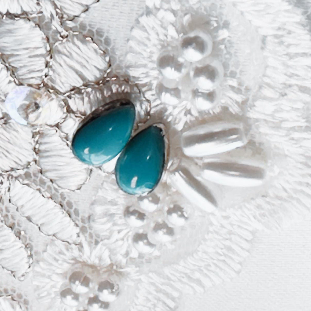 Natural Turquoise Teardrop Stud Earrings, Sterling Silver