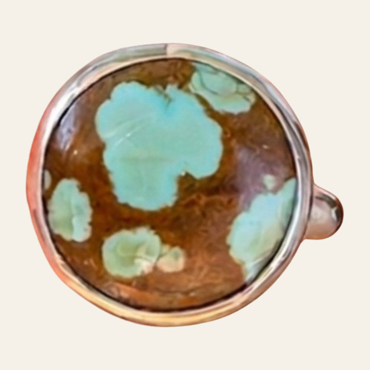 Number 8 Turquoise Ring in Sterling Silver, Size 7.25, shown on a cream background