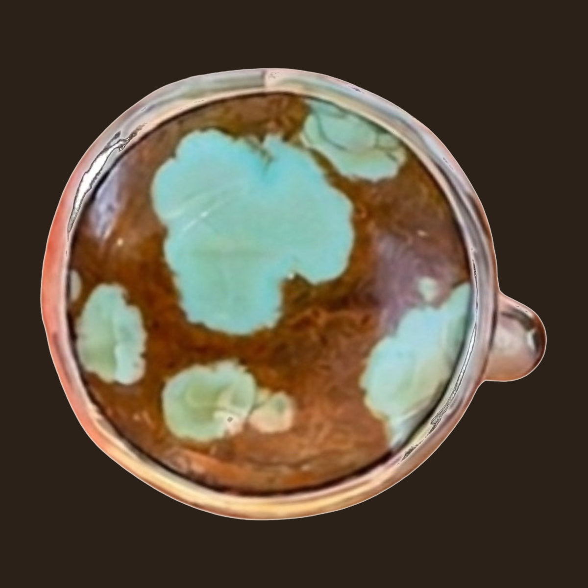 Number 8 Turquoise Ring in Sterling Silver, Size 7.25, shown on an espresso background