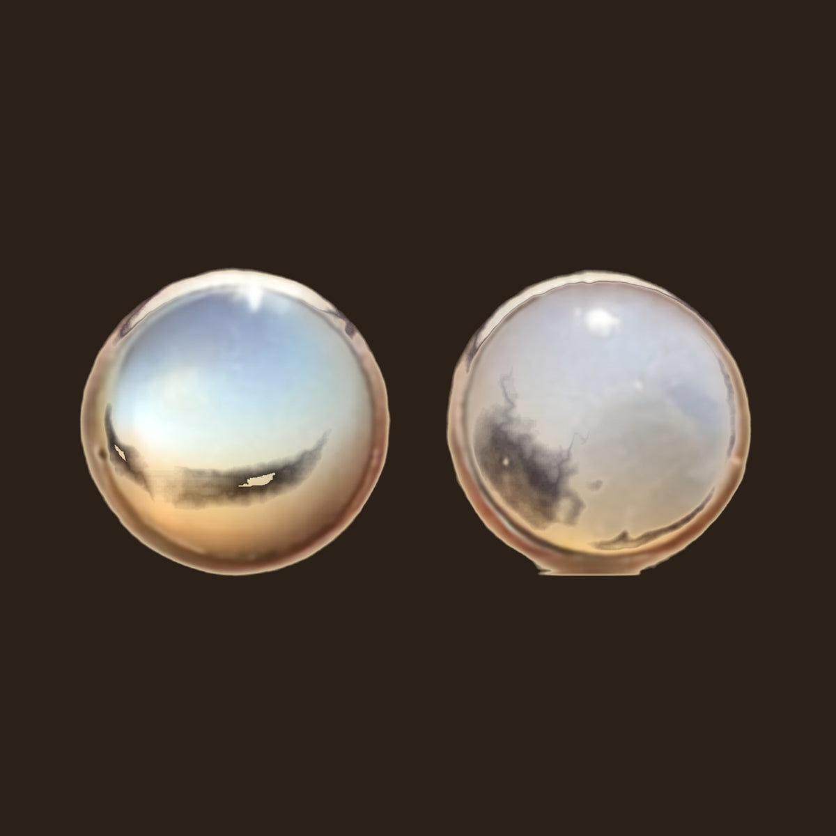 Opal Round Stud Earrings in Sterling Silver, shown on an espresso background