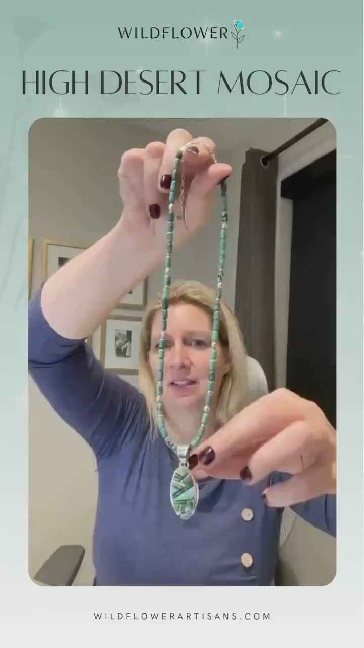 High Desert Mosaic, Turquoise Inlay Pendant Necklace, Navajo Sterling, by Rick Tolino, video