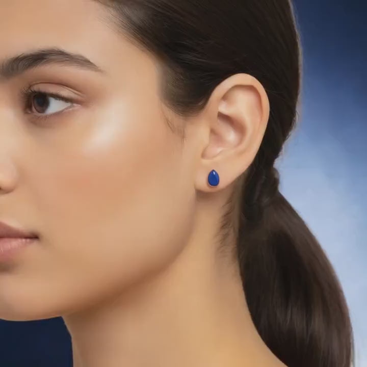 Lapis Lazuli Teardrop Stud Earrings, 24K Gold Bezel, video