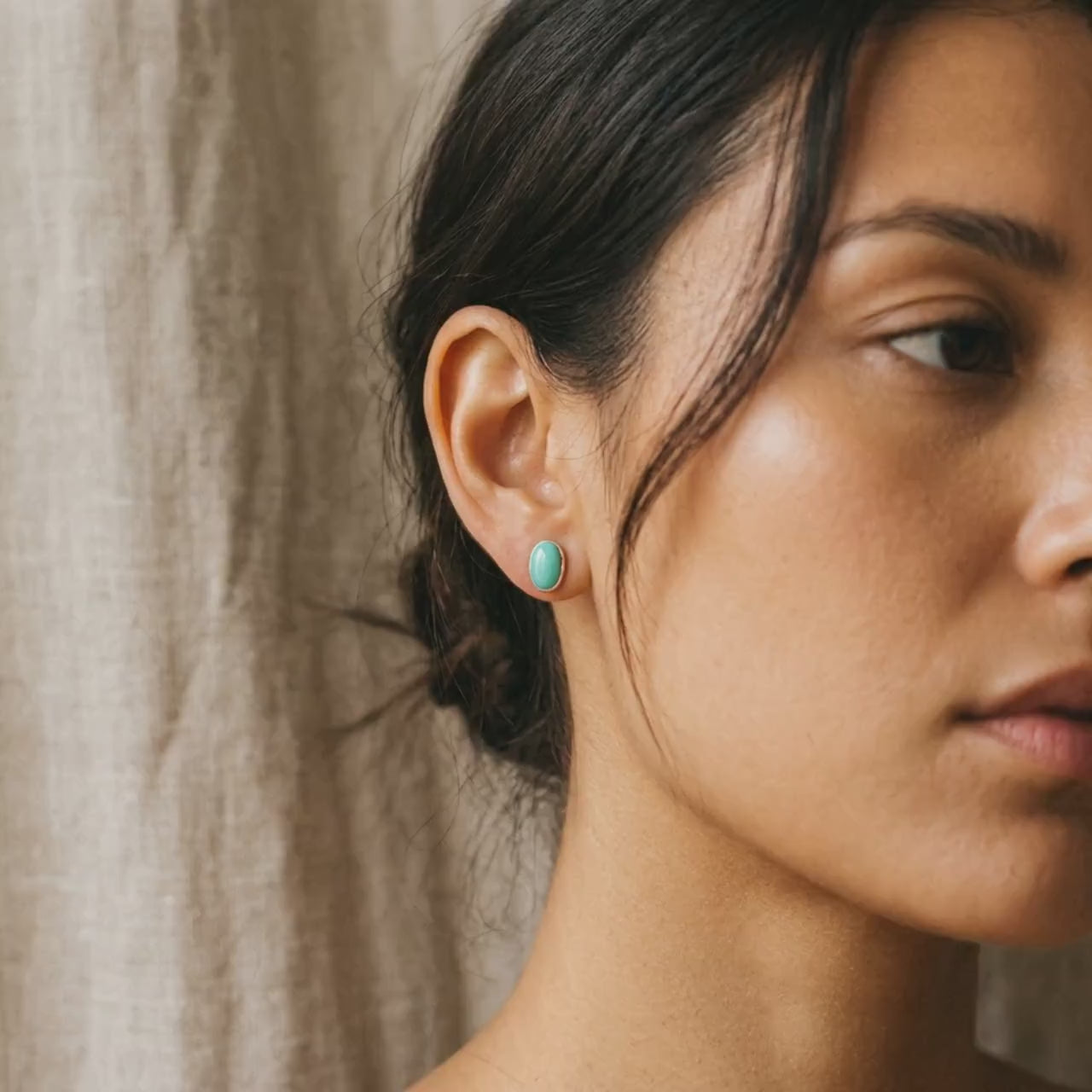 Natural Turquoise Oval Stud Earrings, Sterling Silver, video