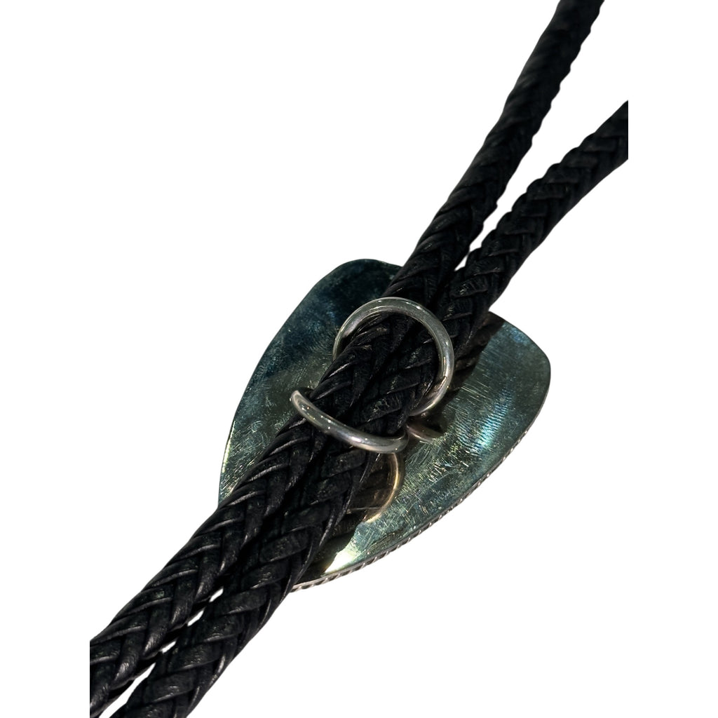 Range Crest, White Buffalo Bolo Tie, Navajo Sterling, by P Yazzie, fourth angle
