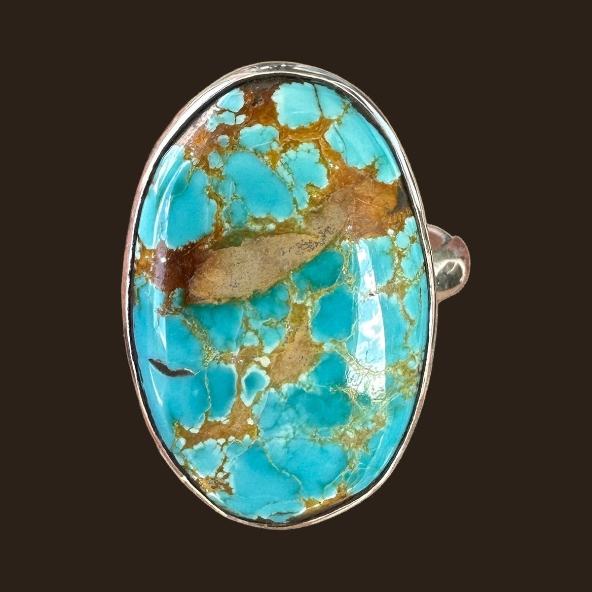 Royston Turquoise Ring in Sterling Silver, Size 7.5, shown on an espresso background