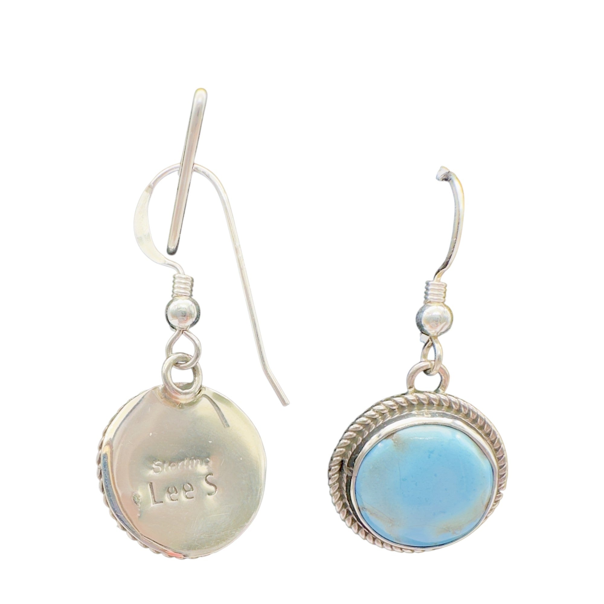 Sagewind Glow, Golden Hills Turquoise Earrings, Sterling Silver, by Lee S, side angle