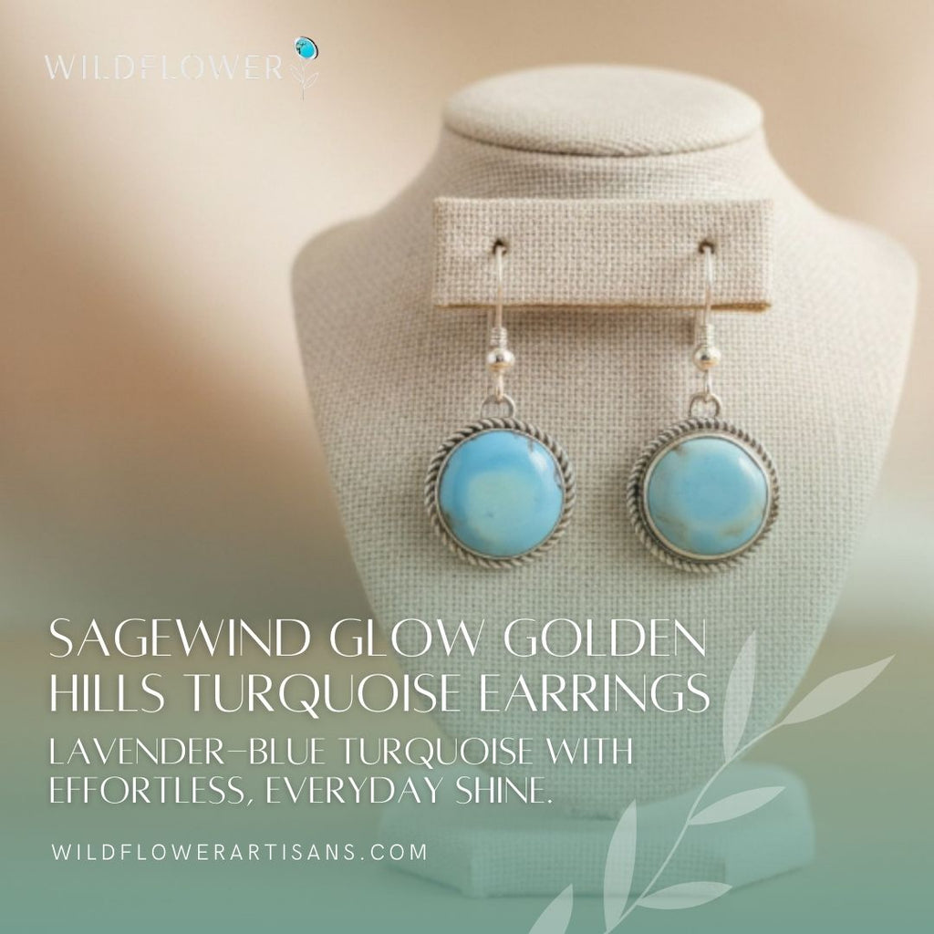 Sagewind Glow, Golden Hills Turquoise Earrings, Sterling Silver, by Lee S