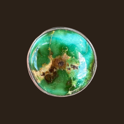 Sonoran Mountain Turquoise Ring in Sterling Silver, Size 6.75, shown on an espresso background