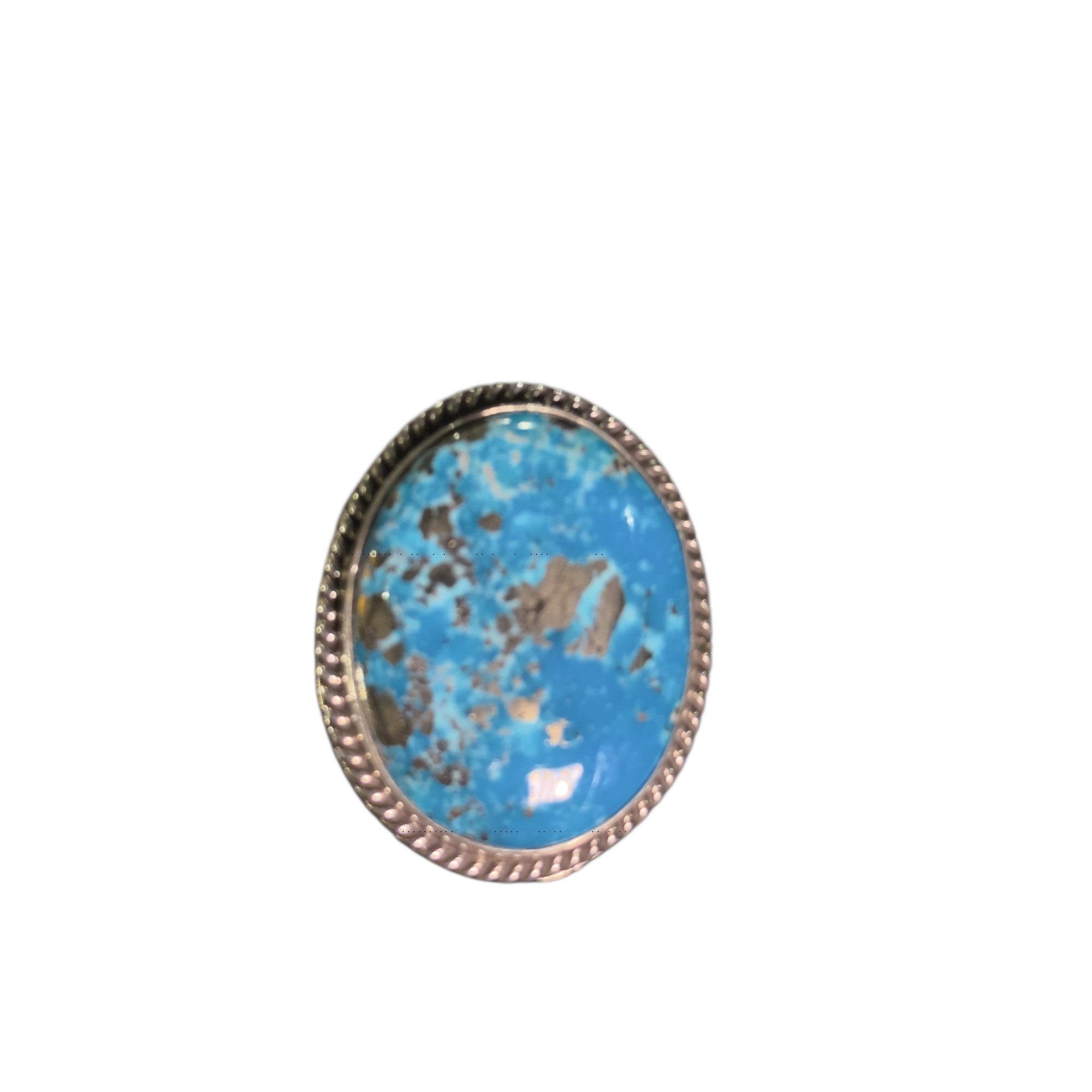 Sonoran Sky, Nacozari Turquoise Statement Ring, Navajo Sterling, by P Yazzie, on model
