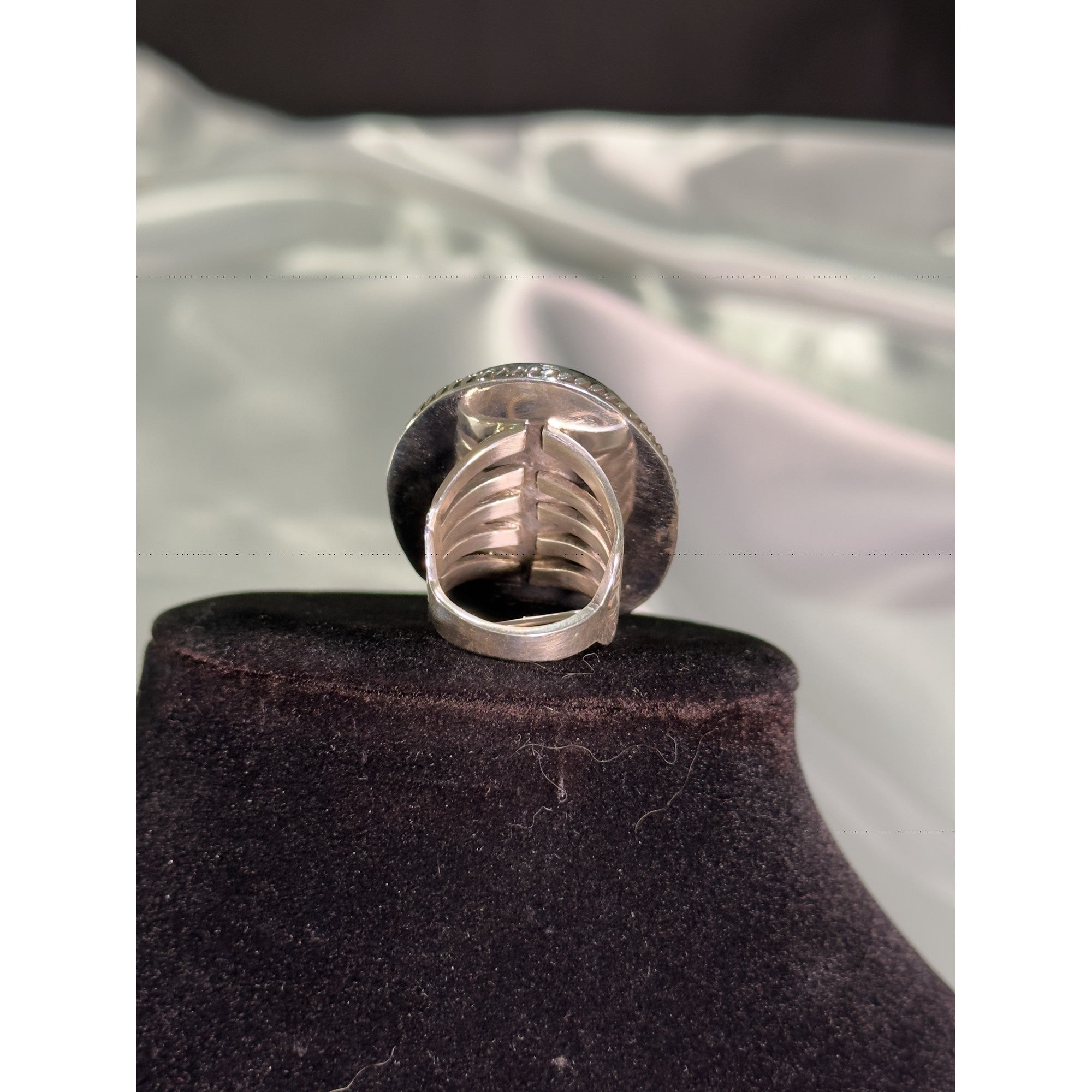 Sonoran Sky, Nacozari Turquoise Statement Ring, Navajo Sterling, by P Yazzie, stone close-up