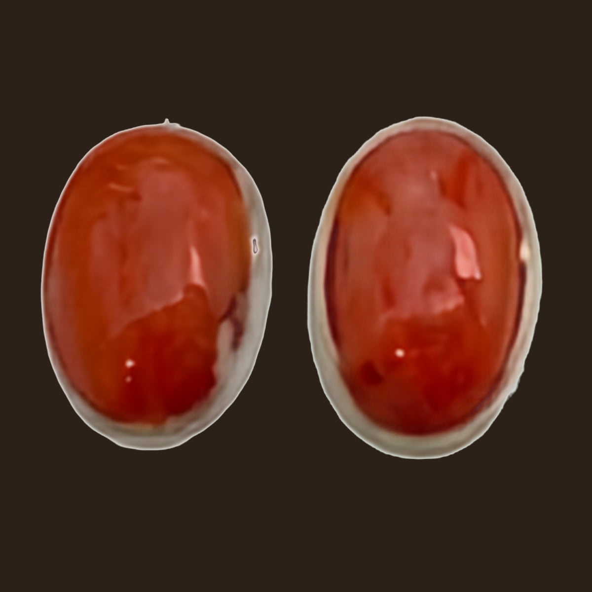 Spiny Oyster Oval Stud Earrings in Sterling Silver, shown on an espresso background