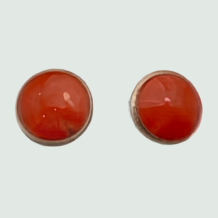 Spiny Oyster Round Stud Earrings in Sterling Silver, Small or Medium, shown on a sage mist background