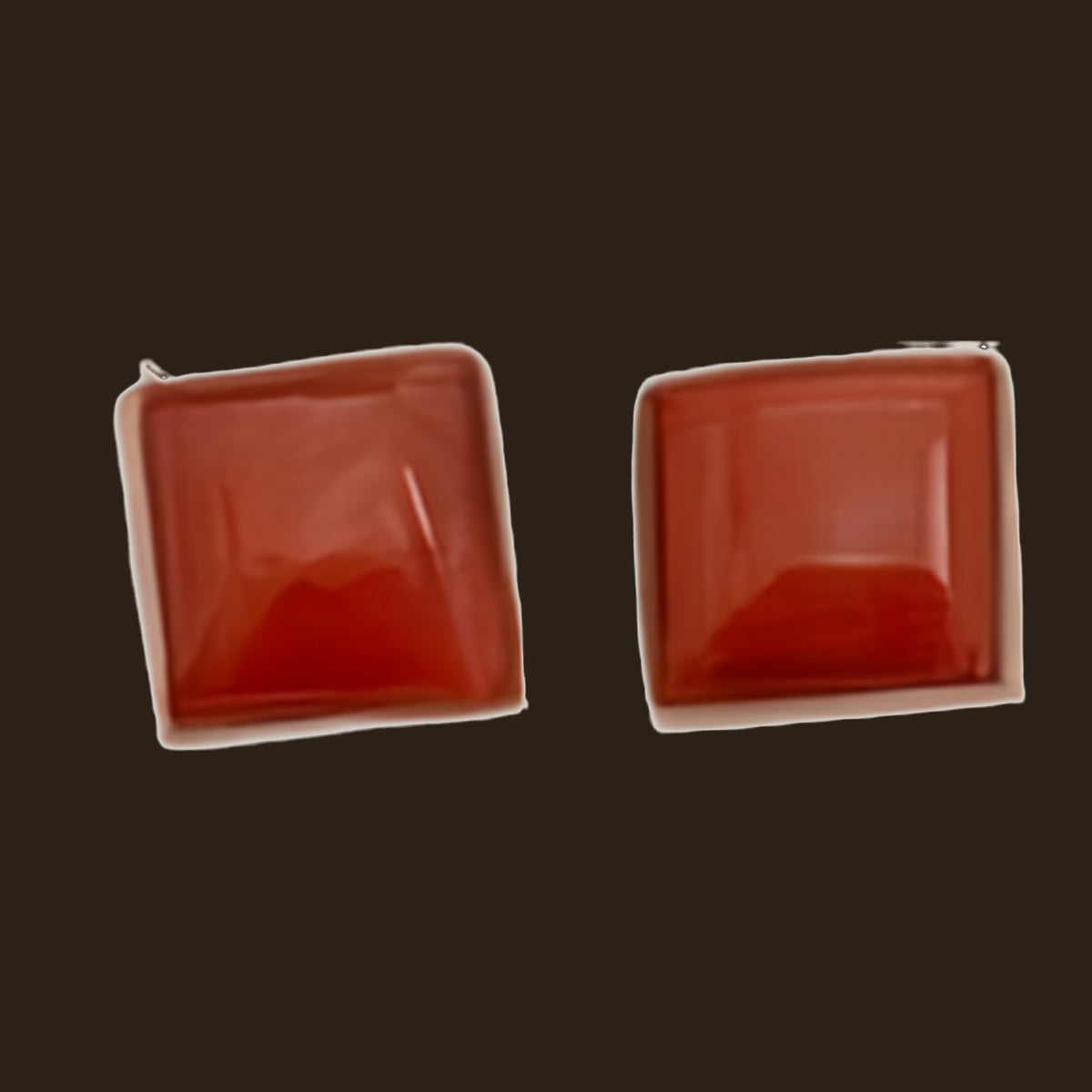 Spiny Oyster Square Stud Earrings in Sterling Silver or 14K Gold, shown on an espresso background