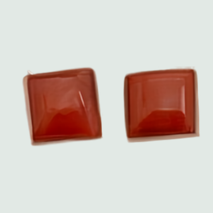 Spiny Oyster Square Stud Earrings in Sterling Silver or 14K Gold, shown on a sage mist background