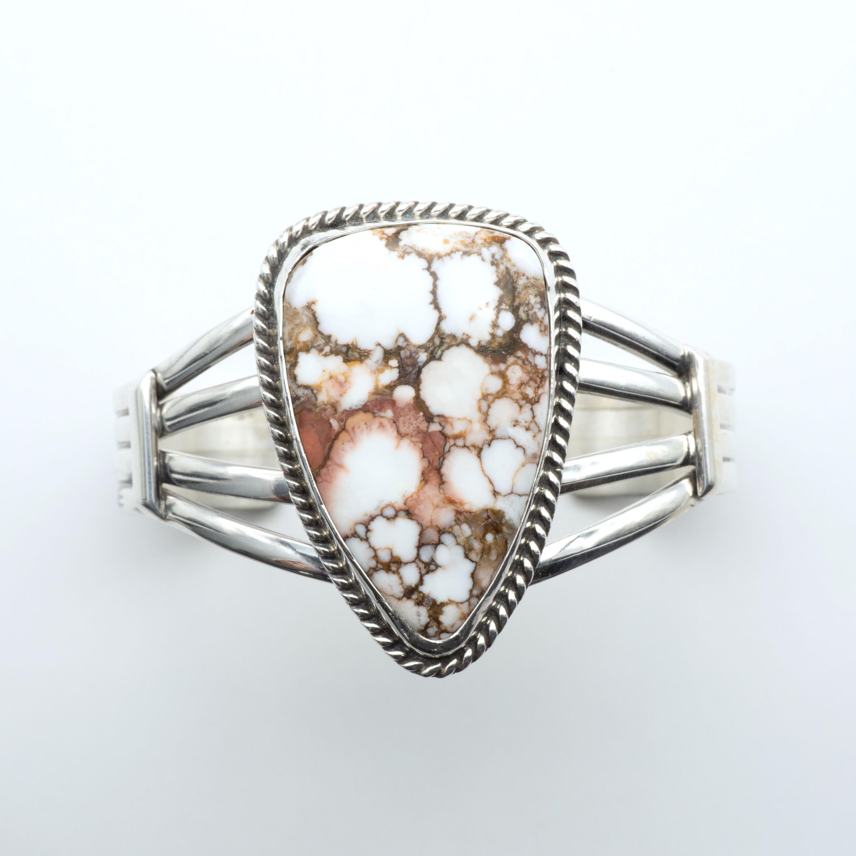 Painted Desert Shield, Wild Horse Cuff Bracelet, Navajo Sterling, by P Yazzie, detail close-up