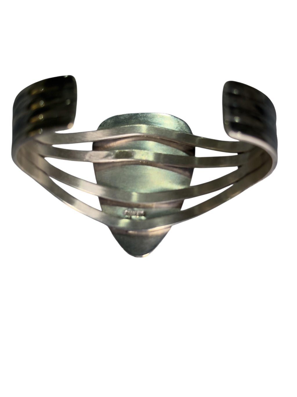 Painted Desert Shield, Wild Horse Cuff Bracelet, Navajo Sterling, by P Yazzie, scale reference