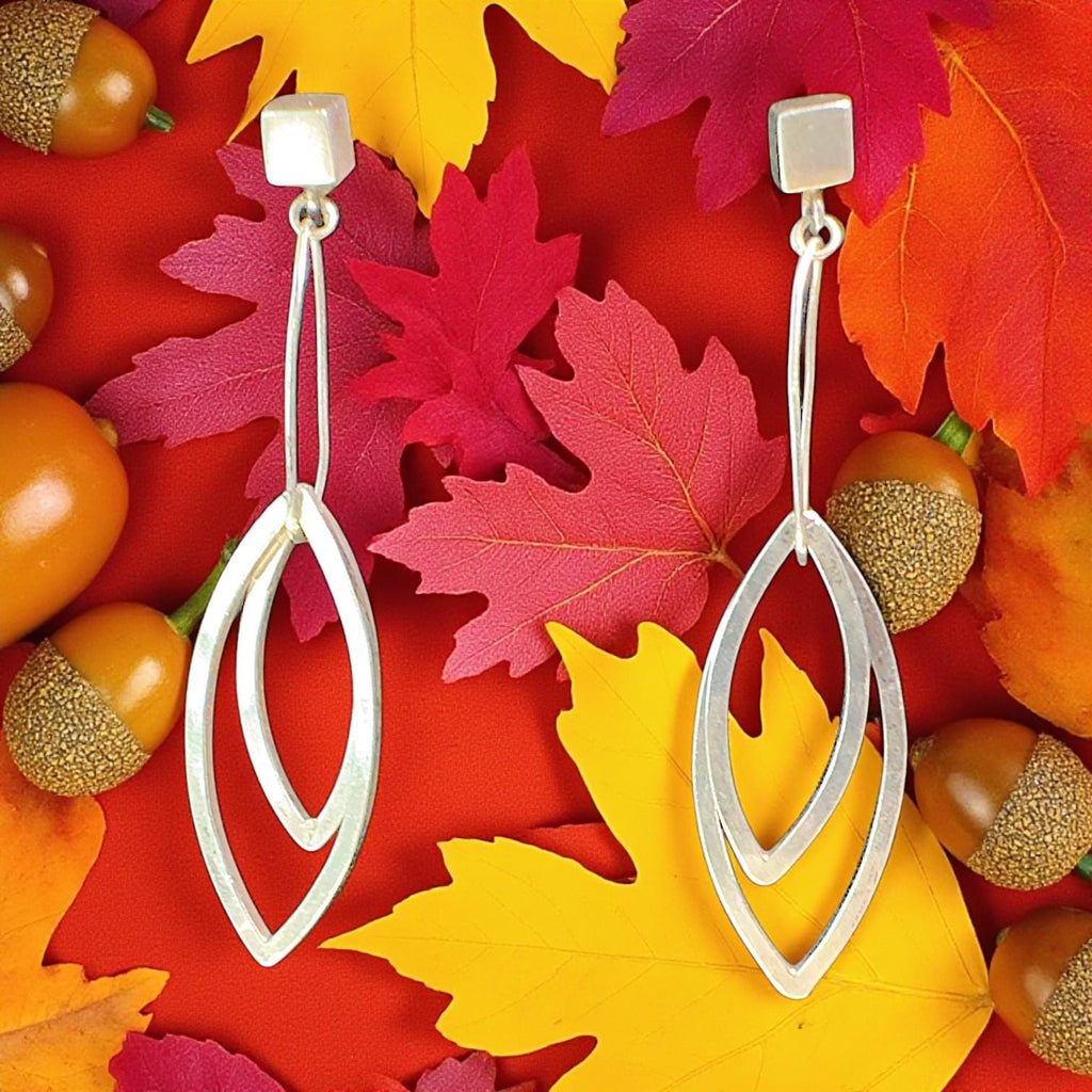 Interleaf Earrings, Sterling Silver Leaf Dangles, by Grace Chin, back view
