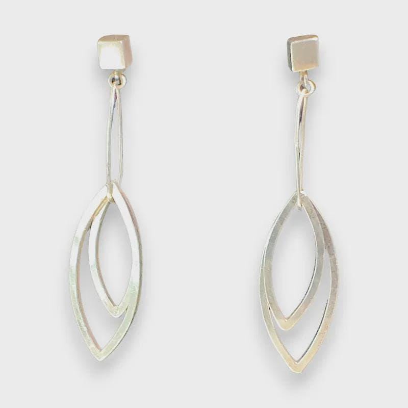 Interleaf Earrings, Sterling Silver Leaf Dangles, by Grace Chin, detail close-up