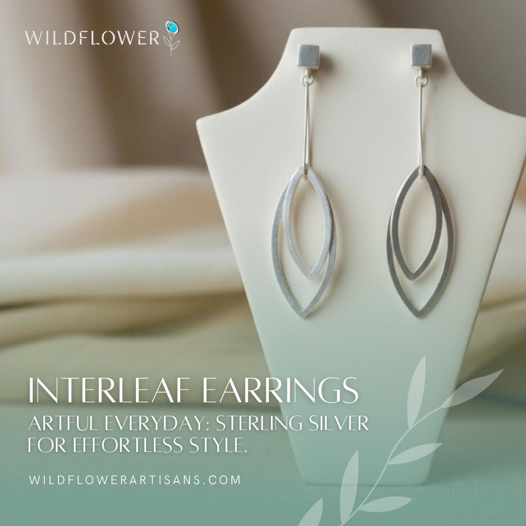 Sterling silver leaf dangle earrings by Grace Chin, included in the set