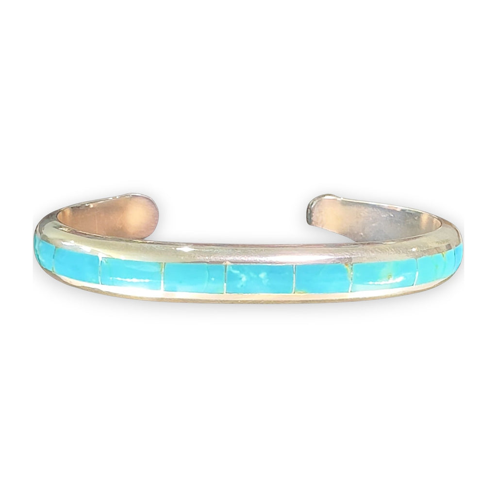 Strata Ribbon, Turquoise Channel-Inlay Cuff Bracelet, Zuni Sterling, by Johnny Coonsis, detail view