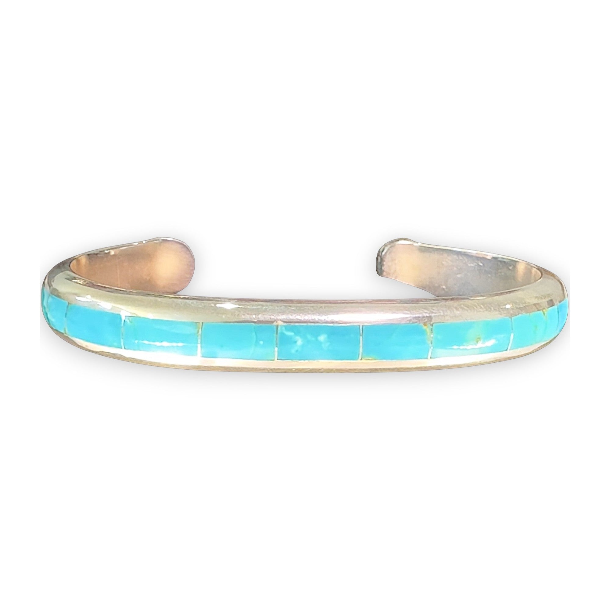 Strata Ribbon, Turquoise Channel-Inlay Cuff Bracelet, Zuni Sterling, by Johnny Coonsis, detail view