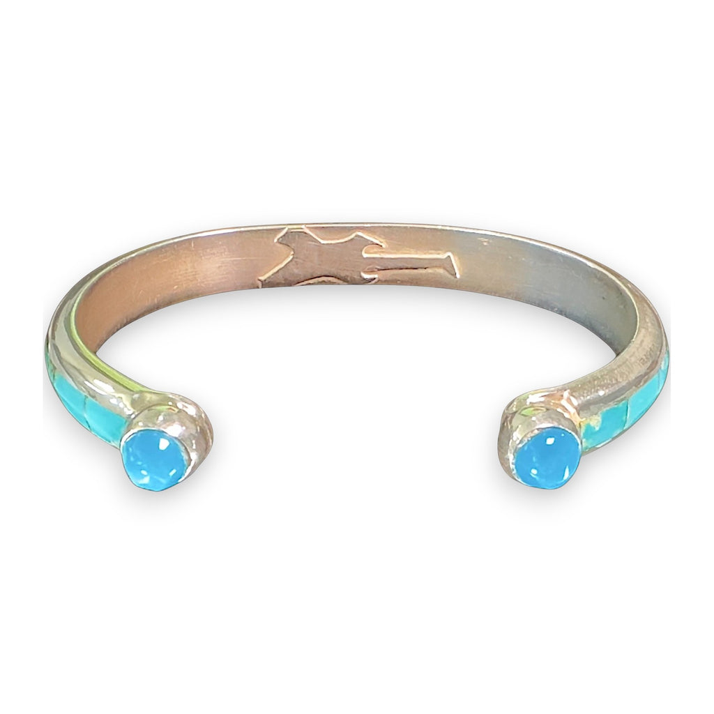 Strata Ribbon, Turquoise Channel-Inlay Cuff Bracelet, Zuni Sterling, by Johnny Coonsis, side angle
