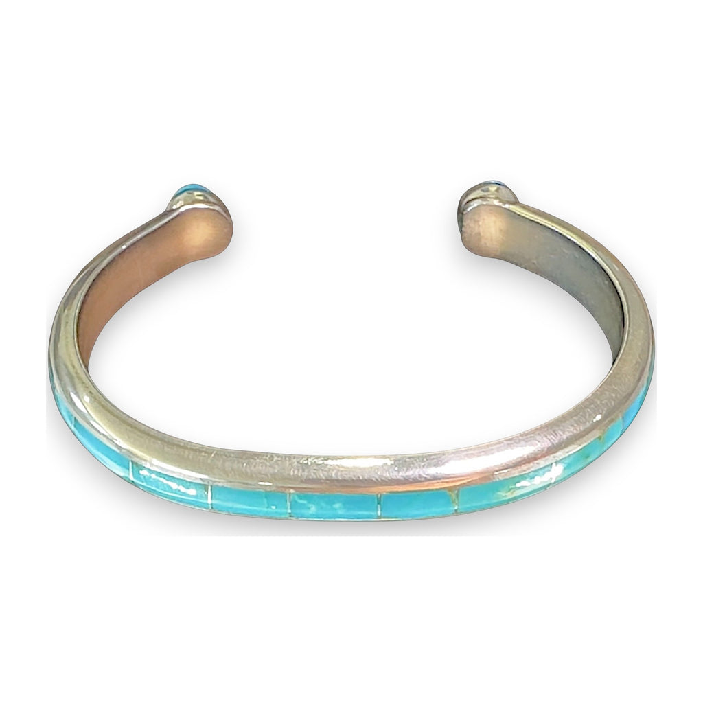 Strata Ribbon, Turquoise Channel-Inlay Cuff Bracelet, Zuni Sterling, by Johnny Coonsis, stone close-up