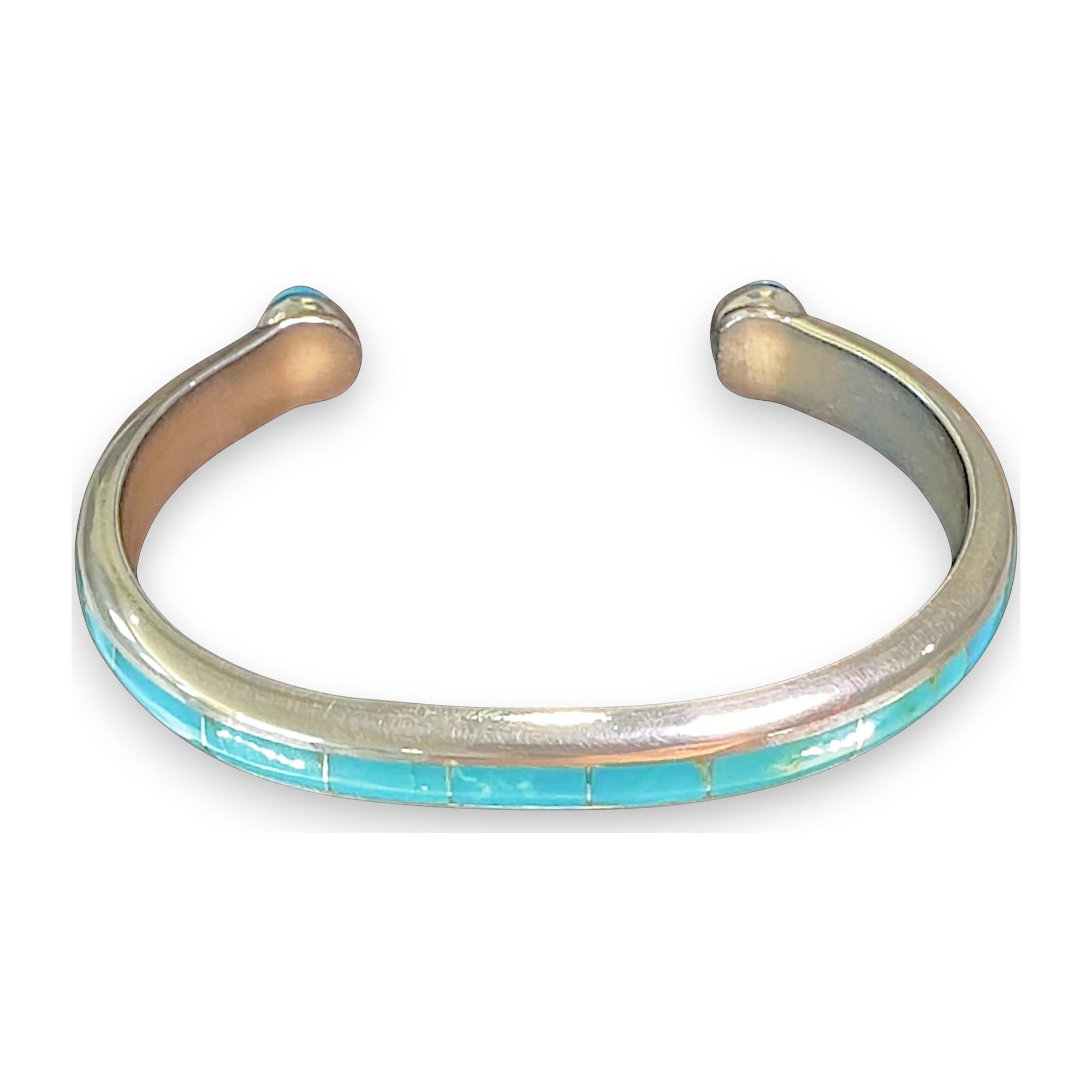 Strata Ribbon, Turquoise Channel-Inlay Cuff Bracelet, Zuni Sterling, by Johnny Coonsis, stone close-up