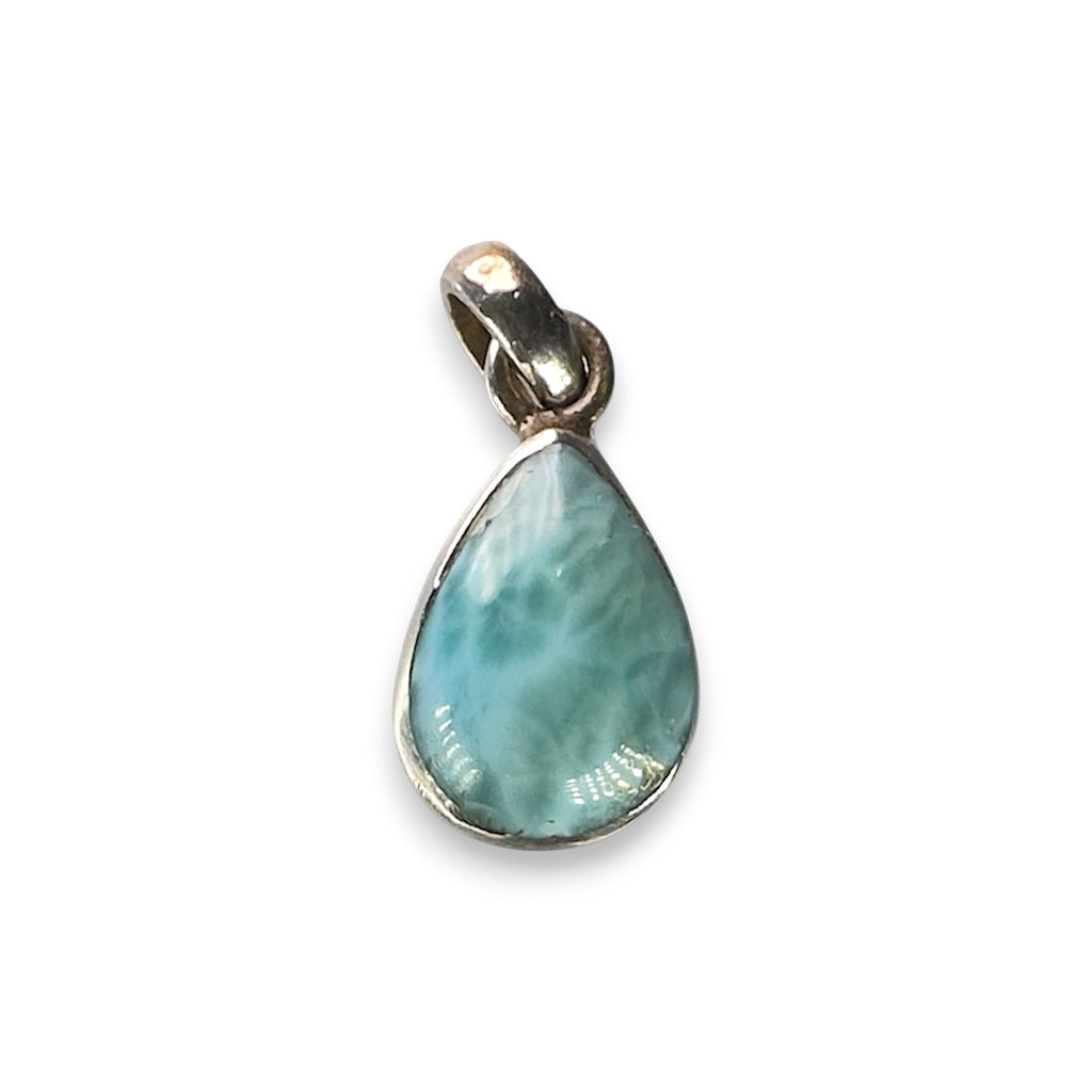 Tide & Ember, Reversible Larimar & Amber Teardrop Pendant, Sterling Silver, detail view