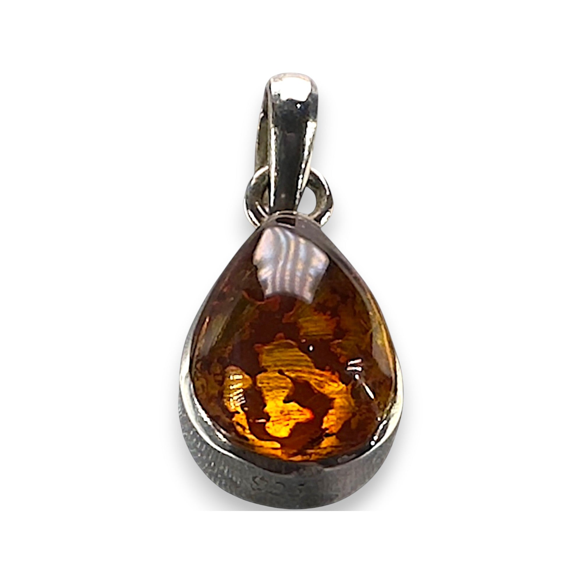 Tide & Ember, Reversible Larimar & Amber Teardrop Pendant, Sterling Silver, stone close-up