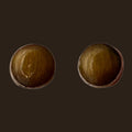 Tiger Eye Round Stud Earrings in Sterling Silver, shown on an espresso background