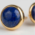 Lapis lazuli round mini studs, solid 14K gold bezel and post, side angle